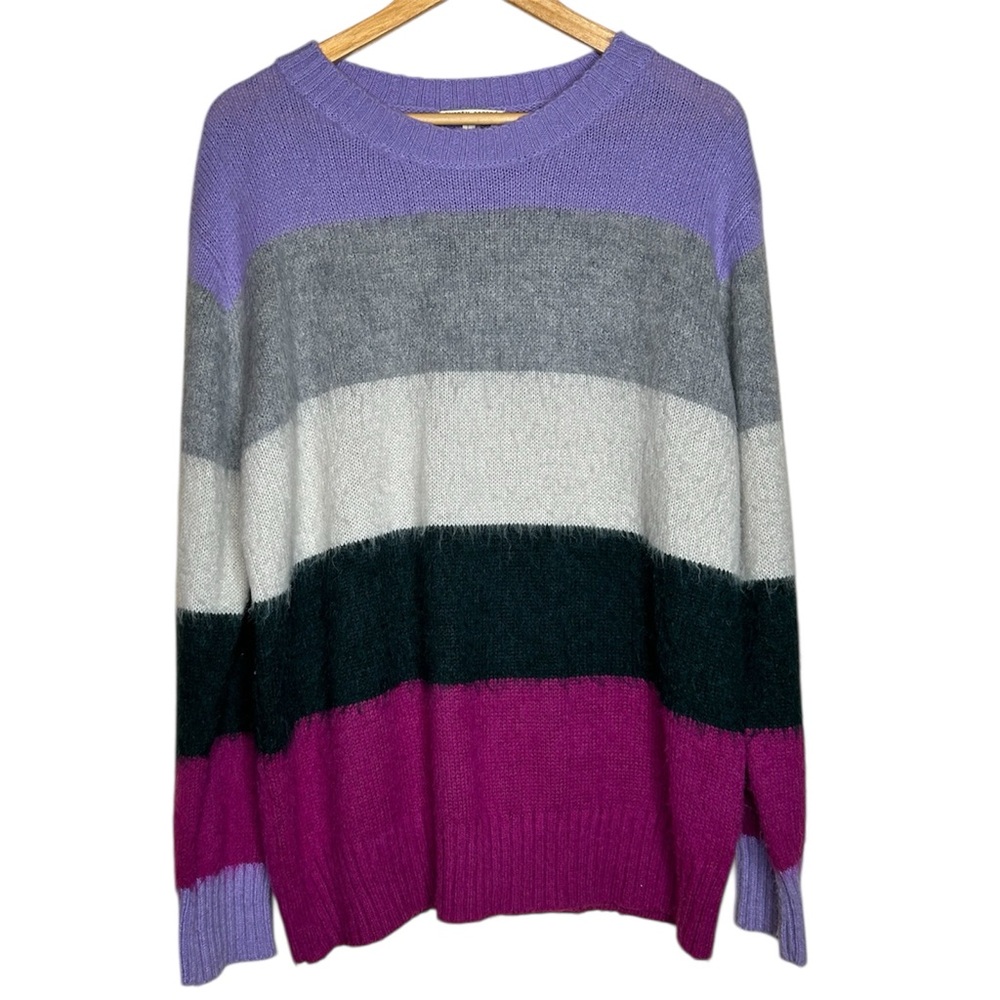 🩷 Twenty Second Large Women Wool Blend Striped Multi Color Sweater 90s Cabin